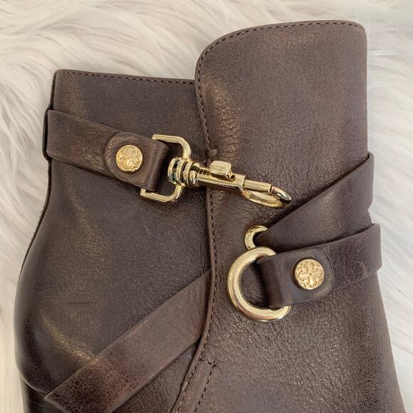 Isola Colleen Heeled Leather Ankle Boot Harness Buckle Equestrian Preppy Brown - Picture 5 of 7